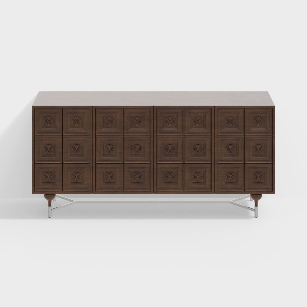 Mid-Century Modern Dresser 3D Model – Wood & Metal