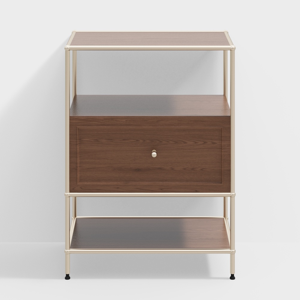 City Corner Side Cabinet 3D Model – Wood & Metal Design