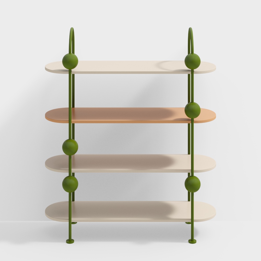 Minimalist Low-Polygon Bookshelf 3D Model – Green & Beige Design