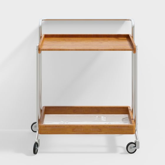 Modern Wood Trolley Shelf 3D Model