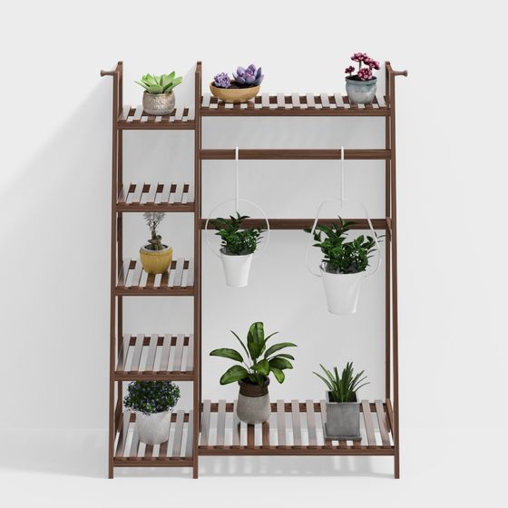 Low Poly Multi-Tier Plant Rack 3D model