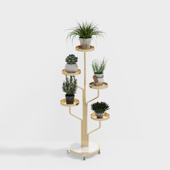 Stylish Gold Multi-Tier Plant Stand 3D model for Modern Spaces