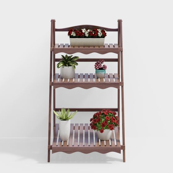 Elegant Wooden Planter Rack 3D model