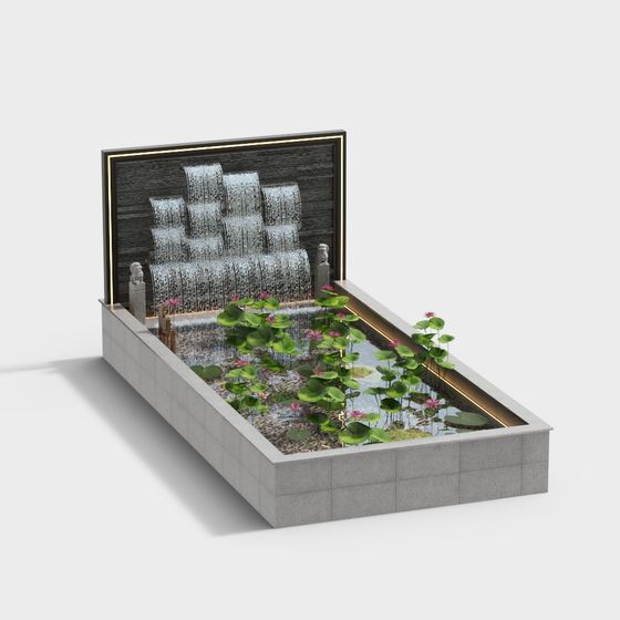 Urban Water Feature Low Poly 3D Model