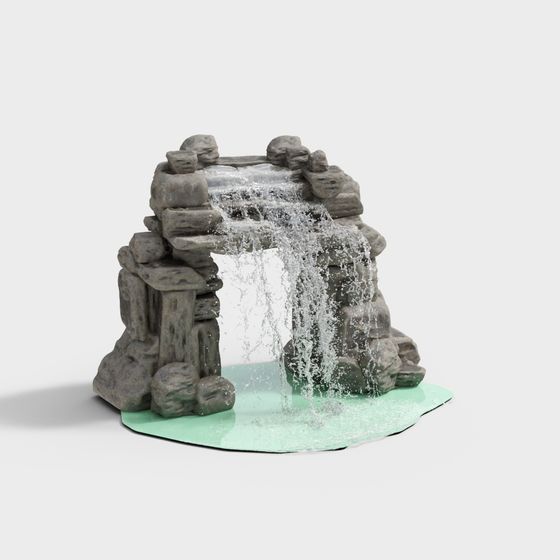 Serene Low-Poly Rock Waterfall 3D model for Creative Projects