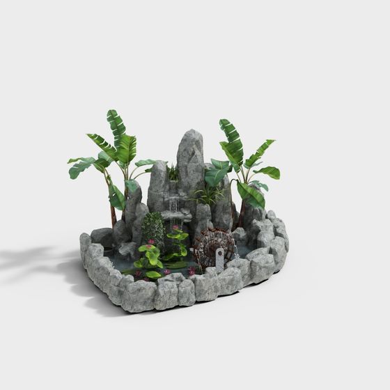 Tropical Waterfall Garden 3D model