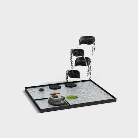 Water's Rhythm Low-Poly Waterfall 3D model for Creative Spaces