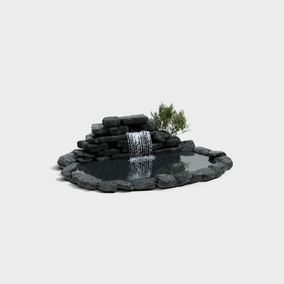 Rock Waterfall Pond 3D model