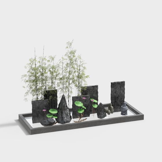 Zen Garden 3D Model in Low-Polygon Style