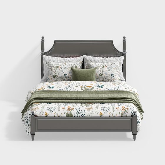 Elegant Floral Bed 3D model