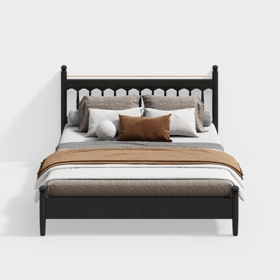 American Double Bed 3D Model in Black