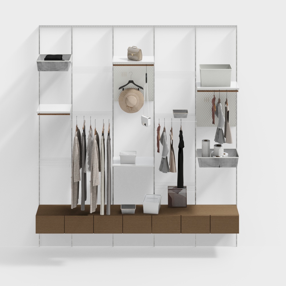 Modern Minimalist Walk-in Closet 3D Model – Low-Poly Interior