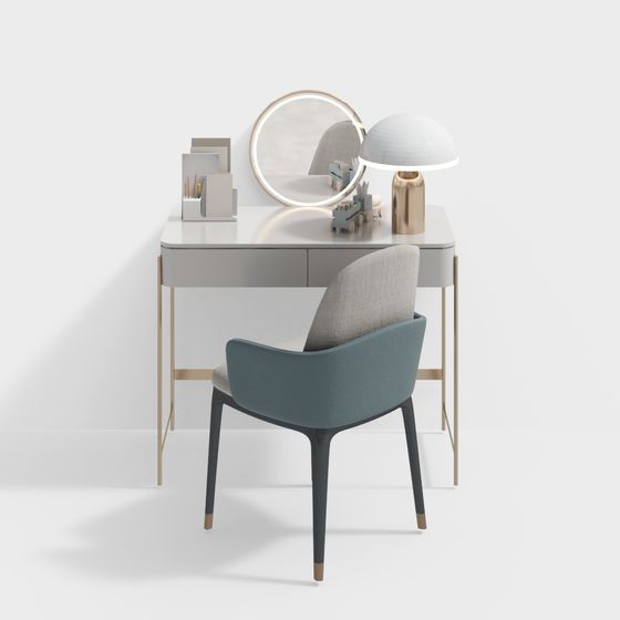 Modern Dressing Table Combination 3D Model in Gray