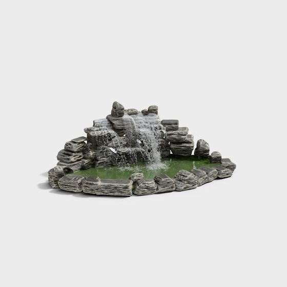 Realistic Low-Poly 3D Waterfall Model