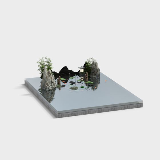 Zen Courtyard 3D model in Low Poly Style