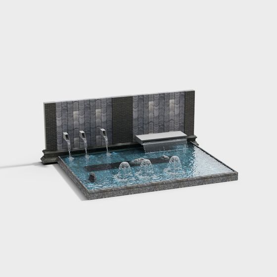 City Water Feature Low Polygon 3D model