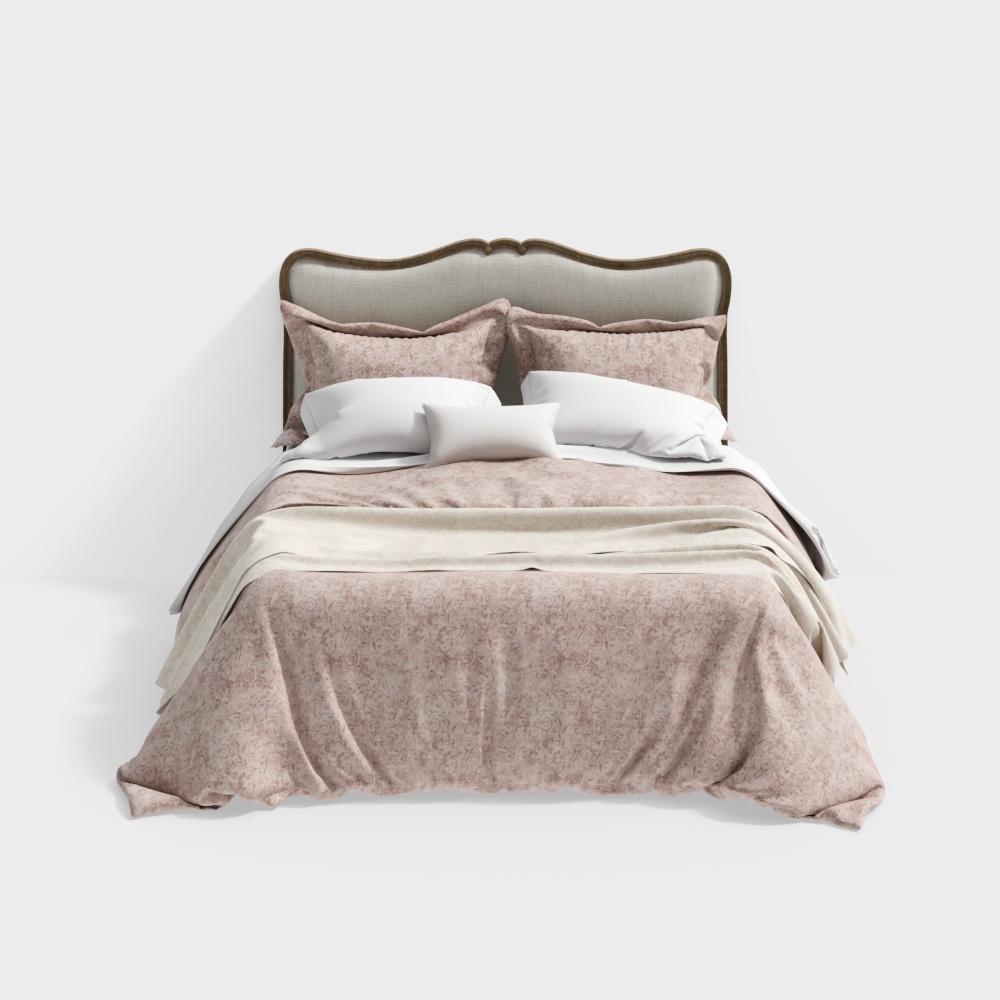 Elegant Modern Classic Bed 3D Model – Curved Fabric Design