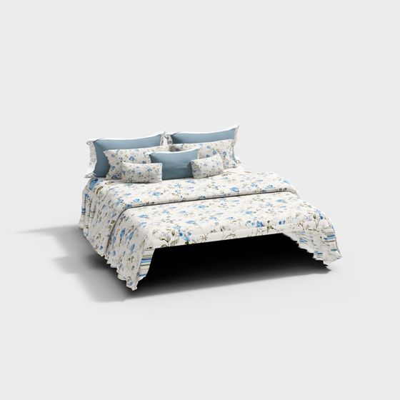 Elegant Low-Poly Bed 3D model