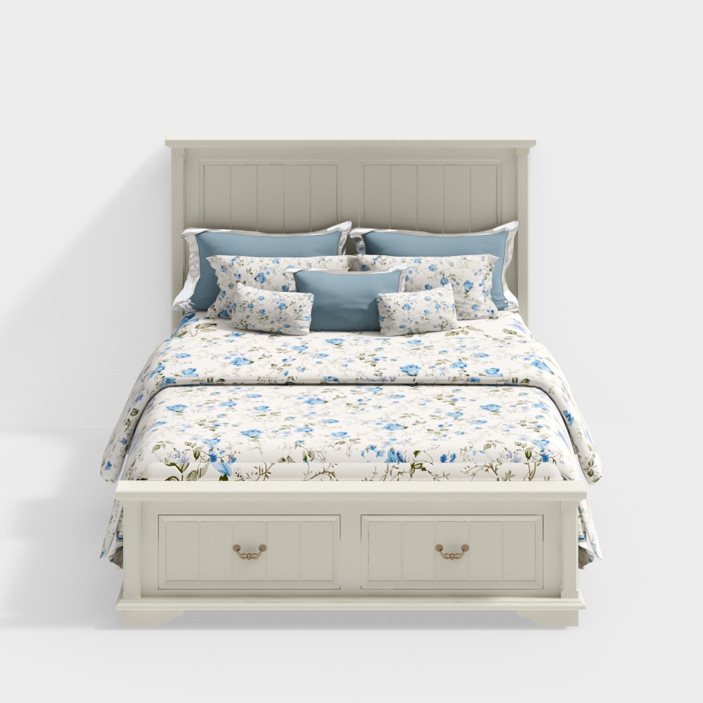 Charming Low-Poly 3D Bed Model – Cozy Wood Texture