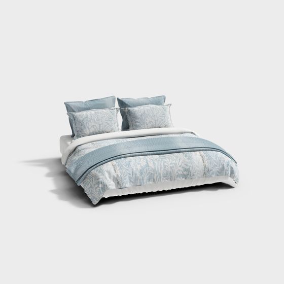 Elegant Low-Polygon Bed 3D model