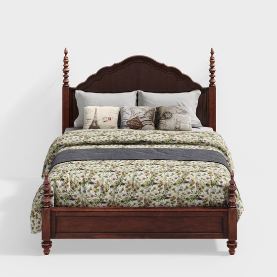 American Retro Double Bed in Wood Color