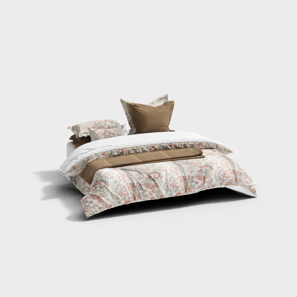 Elegant Low Polygon Bed 3D Model – Floral Design