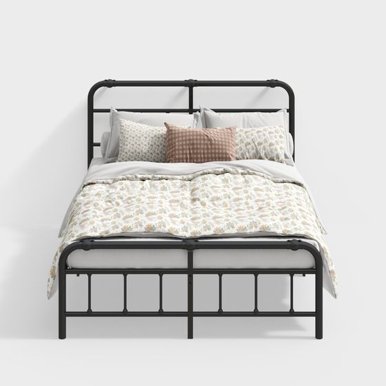 Elegant American Double Bed 3D Model in Black