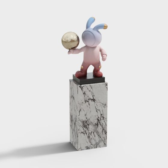 Charming Low-Poly Little Bunny Playing Ball 3D model