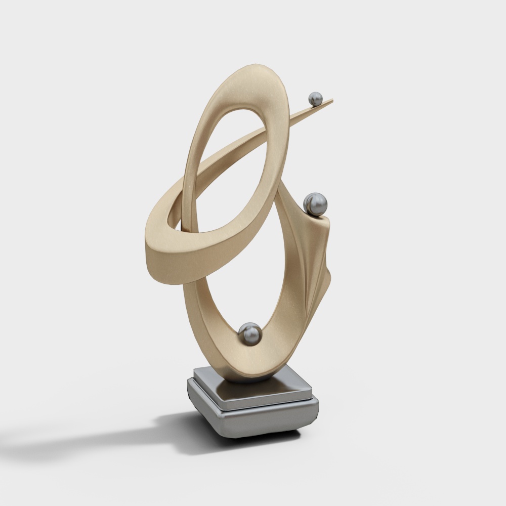 Abstract Sculpture Low Poly 3D Model – Gold & Silver