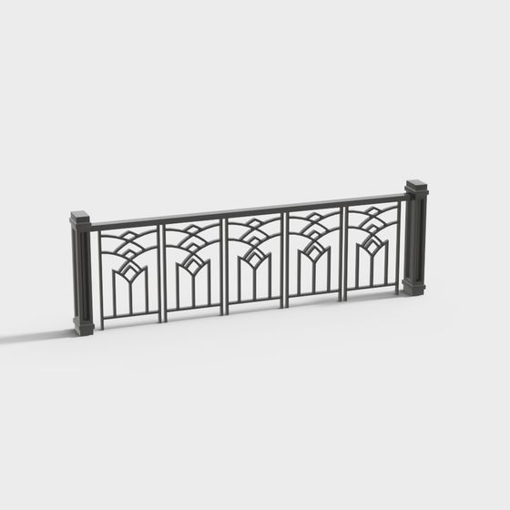 Art Deco Railings Low Poly 3D model