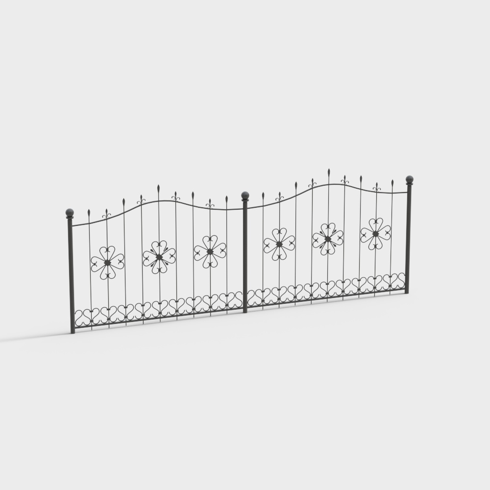 Elegant Wrought Iron Fence 3D model