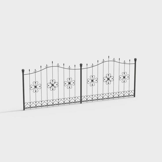 Elegant Wrought Iron Fence 3D model