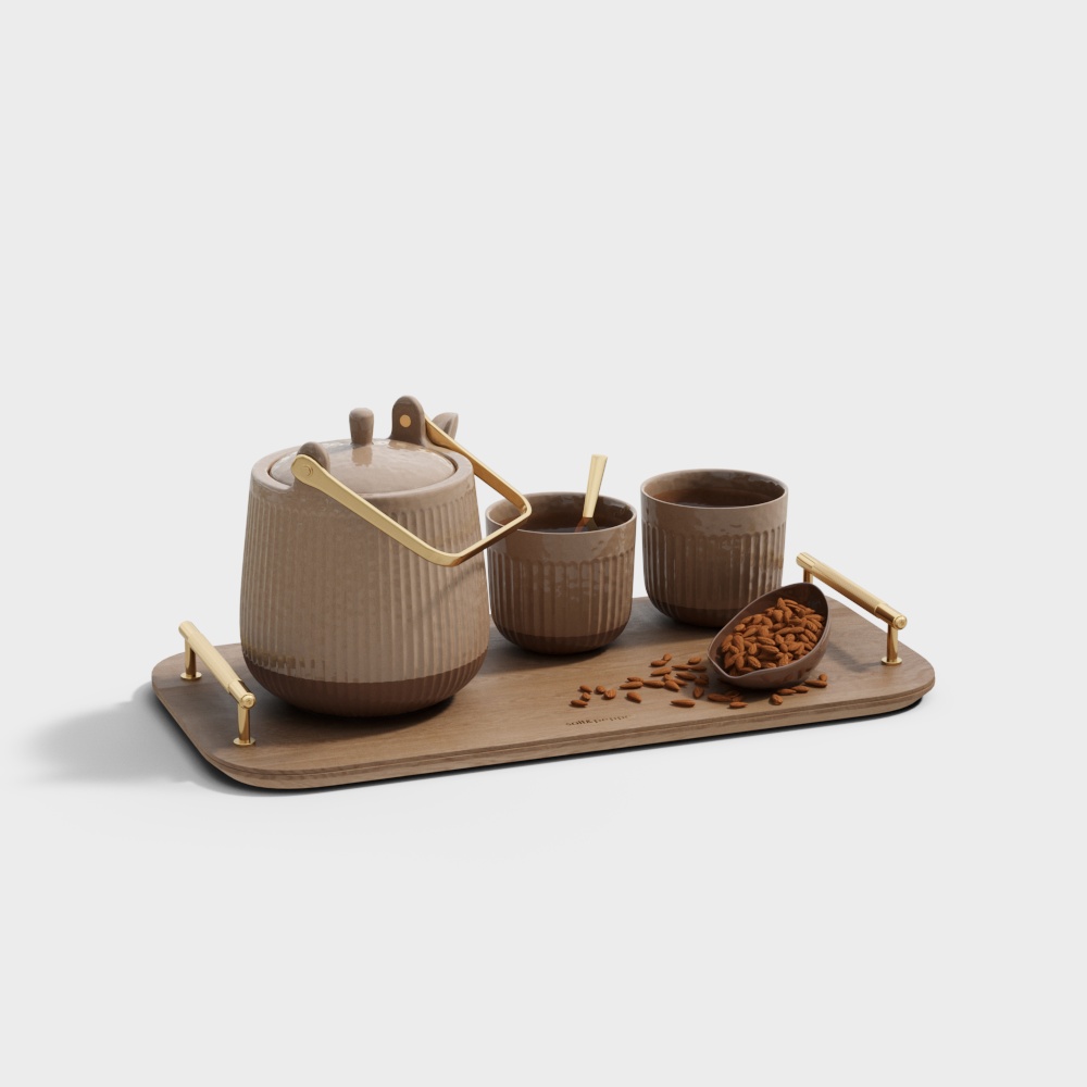 Elegant Low-Poly Teapot Set – Beige & Gold Design