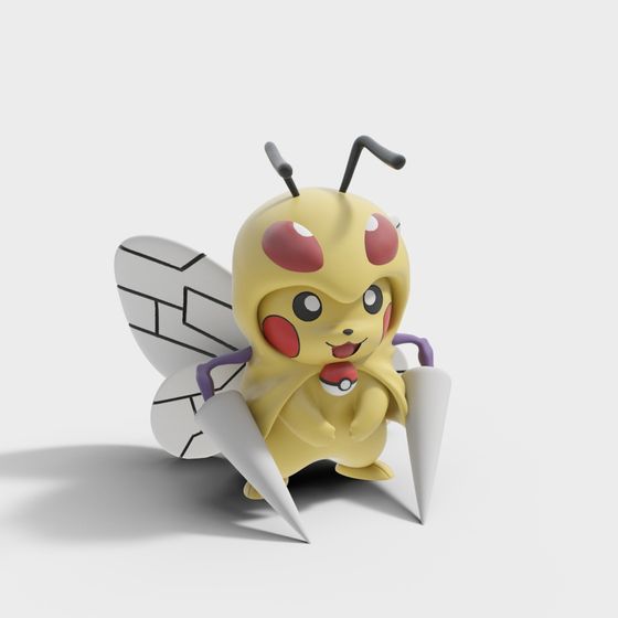 Charming Low-Poly Bee Pikachu 3D model