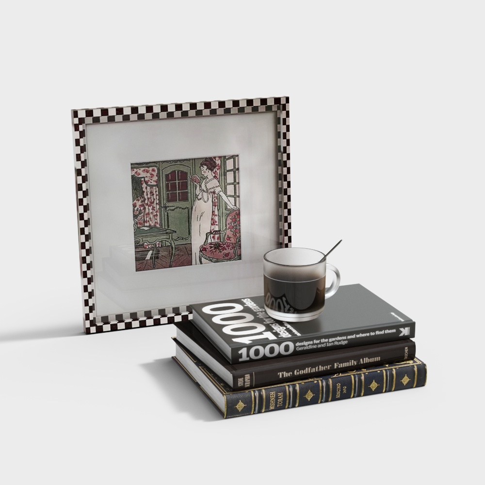 Elegant Library Corner 3D Model – Vintage Wood Shelves