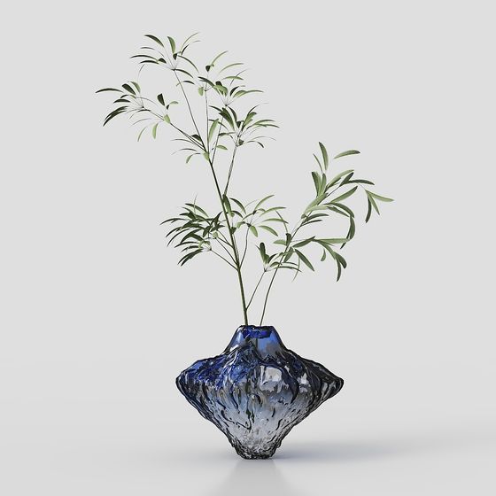 Glass Vase with Bamboo 3D model