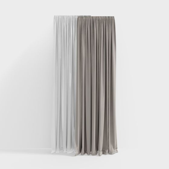 Elegant Gray Curtain 3D Model for Interiors