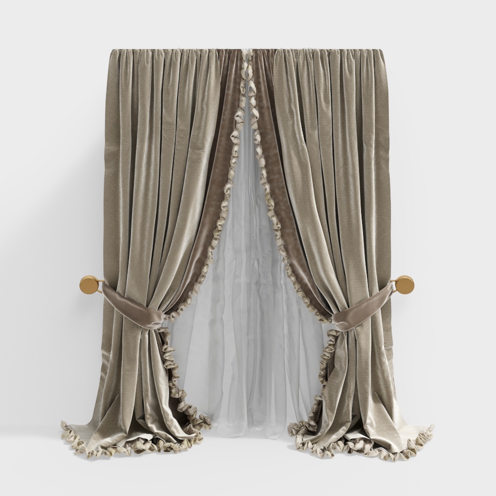 Elegant 3D Curtain Model – Vintage Style Fabric Drapes