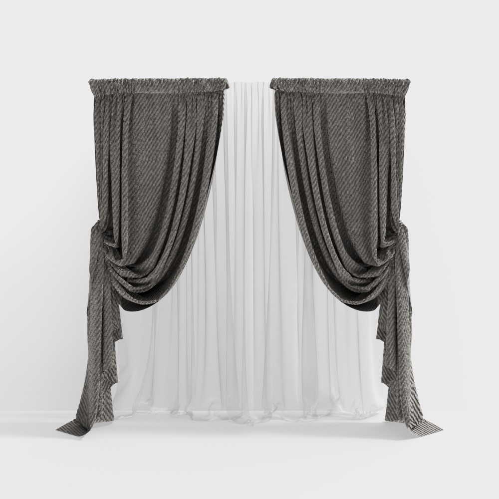 Elegant Low-Poly Curtain 3D Model – Dark Gray Silk Texture