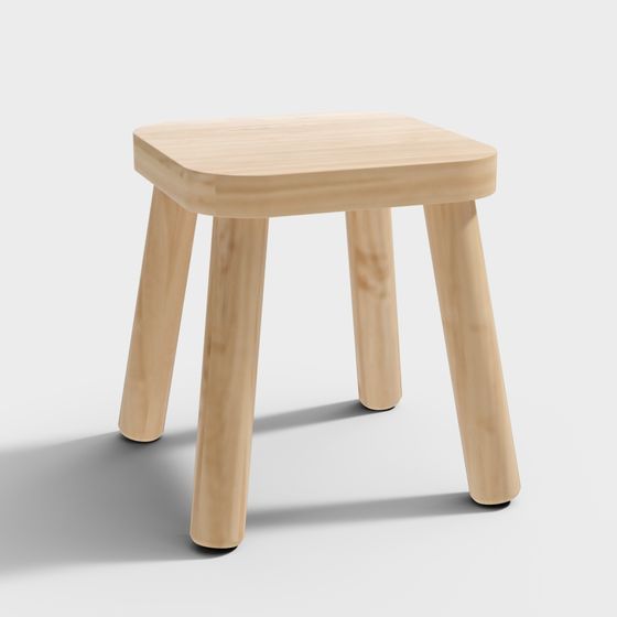 Natural Low-Poly Wooden Stool 3D model