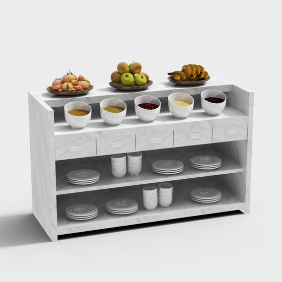Elegant Marble-Style Sideboard 3D model