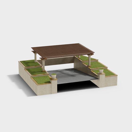 Elegant Low-Poly Outdoor Pavilion 3D model