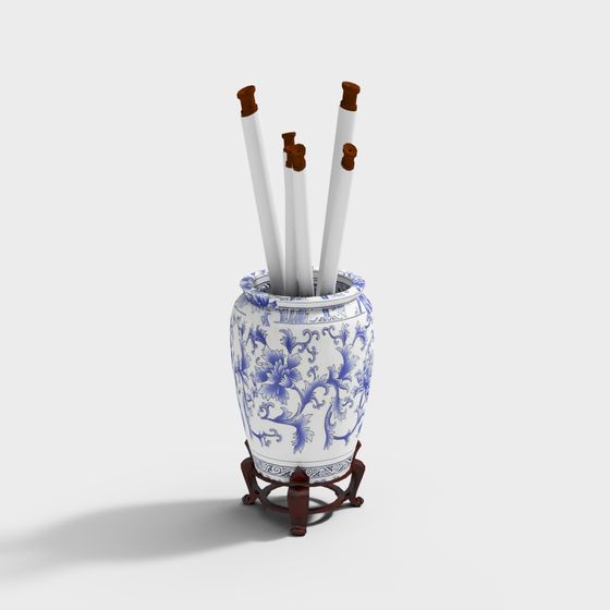 Traditional Blue and White Porcelain Pen Holder 3D model