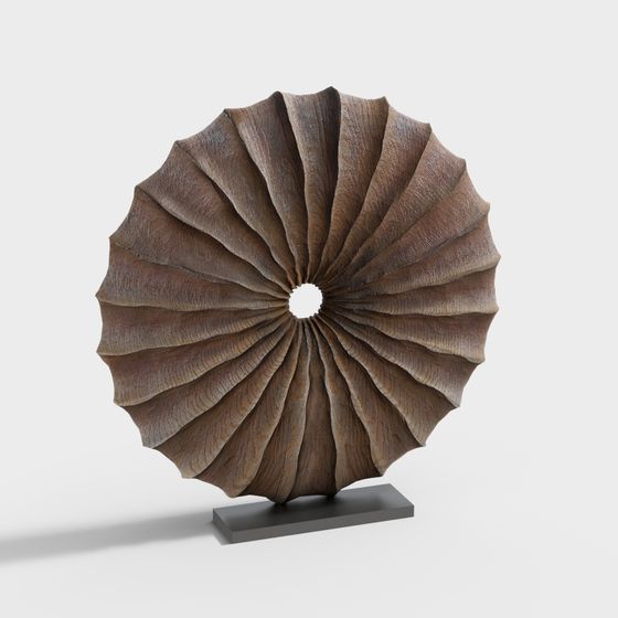 Artistic Fan-Shaped Wood Carving 3D model
