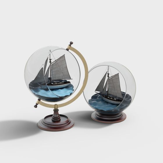 Sailboat in Glass Globe 3D model