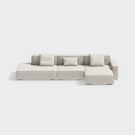 Beige Shaped Corner Sofa 3D Model