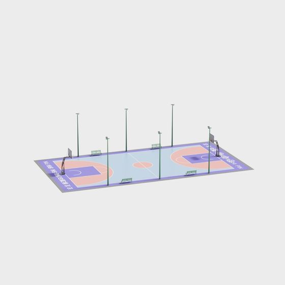 Vibrant Low-Poly Basketball Court 3D model