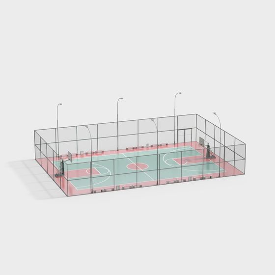 Low Polygon High Detail Basketball Court 3D model