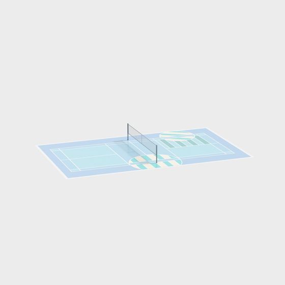 Vibrant Low-Poly Tennis Court 3D model