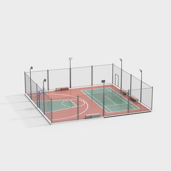 Basketball and Tennis Court Fusion 3D model